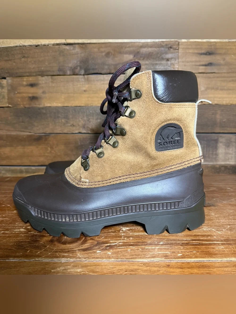 Sorel Winter Snow Leather Duck Boots Removable Felt Lining Lace Up Mens Size 7